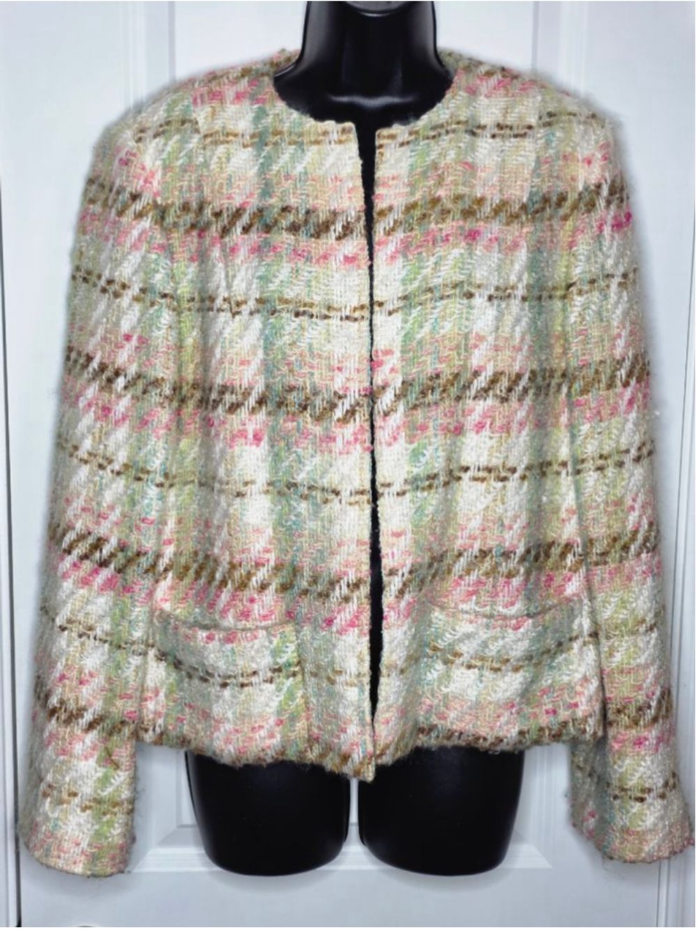 Clarissa Tweed Blazer White Pink Green Women’s Plus 14 - Picture 2 of 5